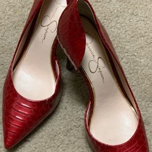 Red snake skin heels